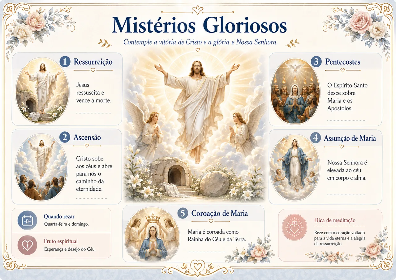 Mapa visual de Terço católico passo a passo