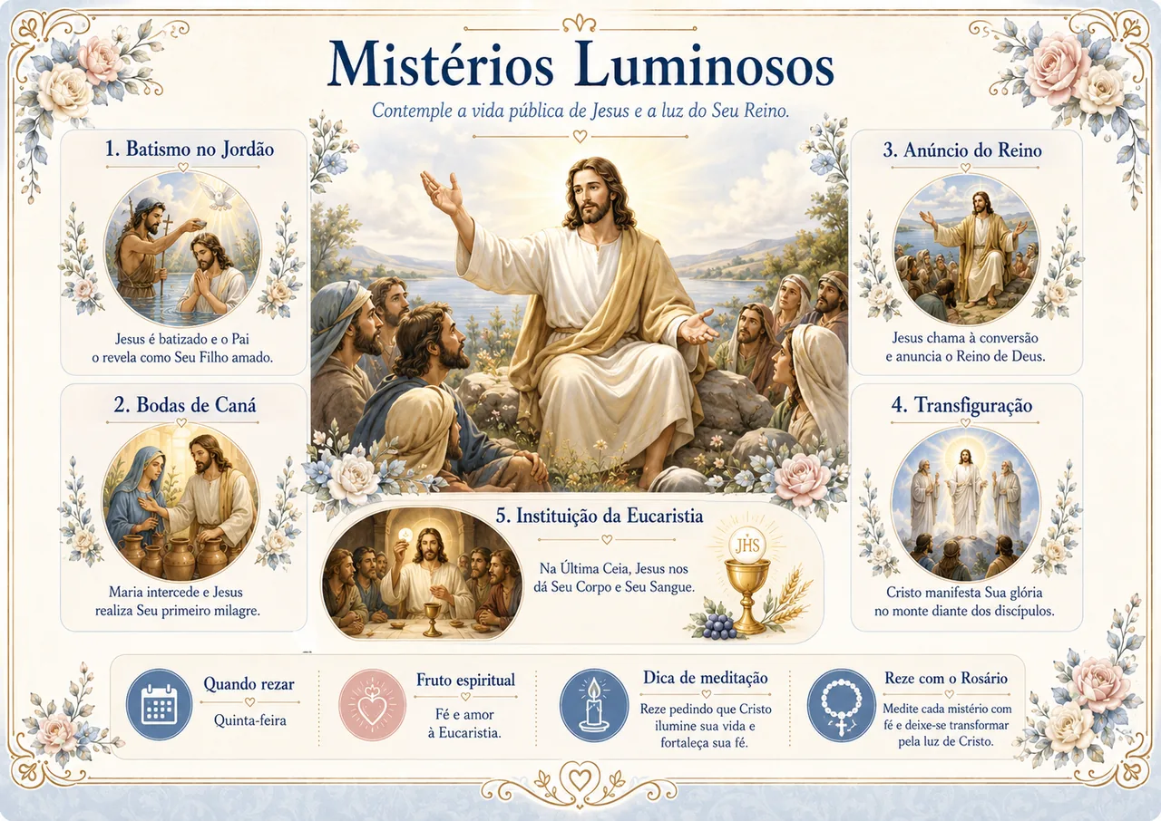 Mapa visual de Terço católico passo a passo