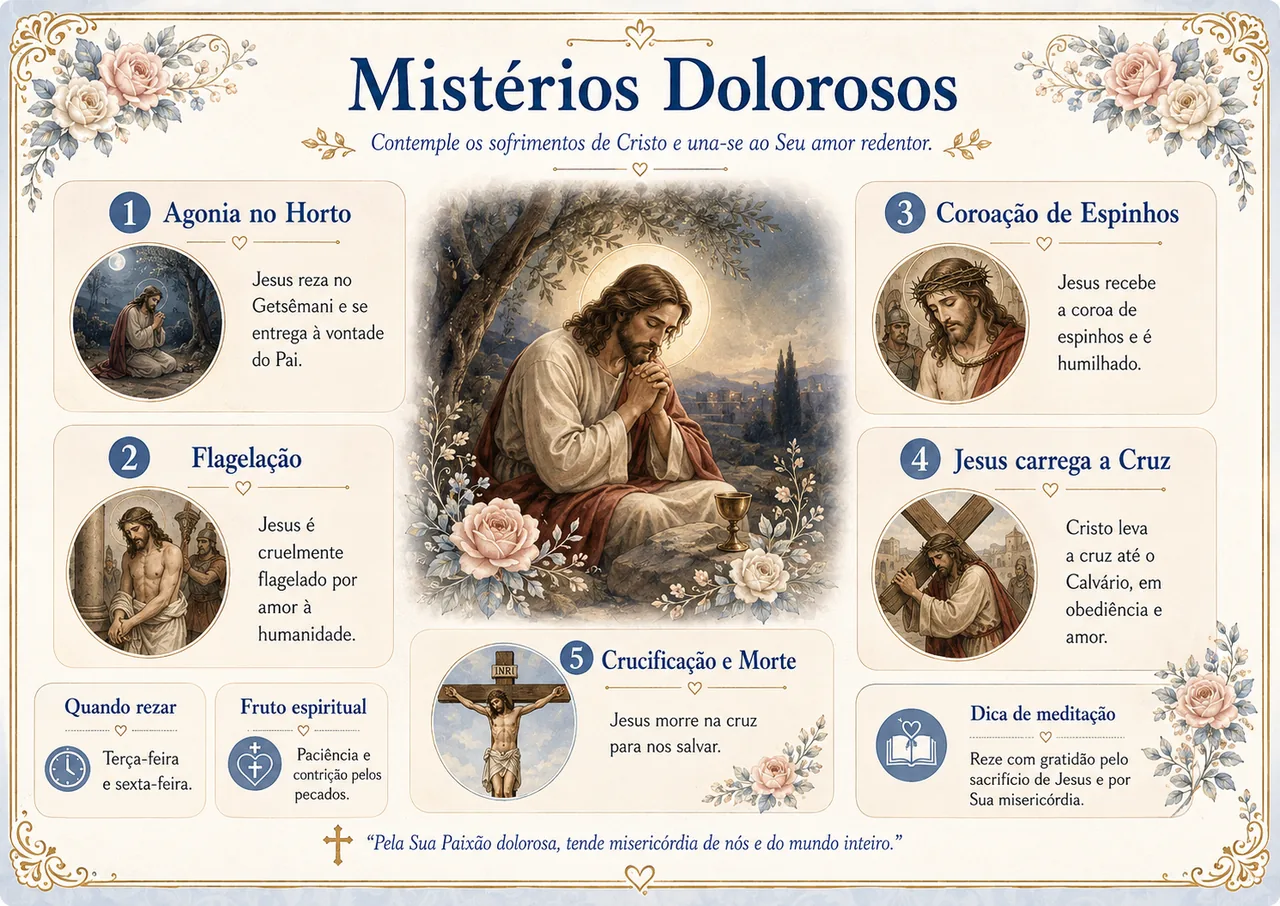 Mapa visual de Terço católico passo a passo